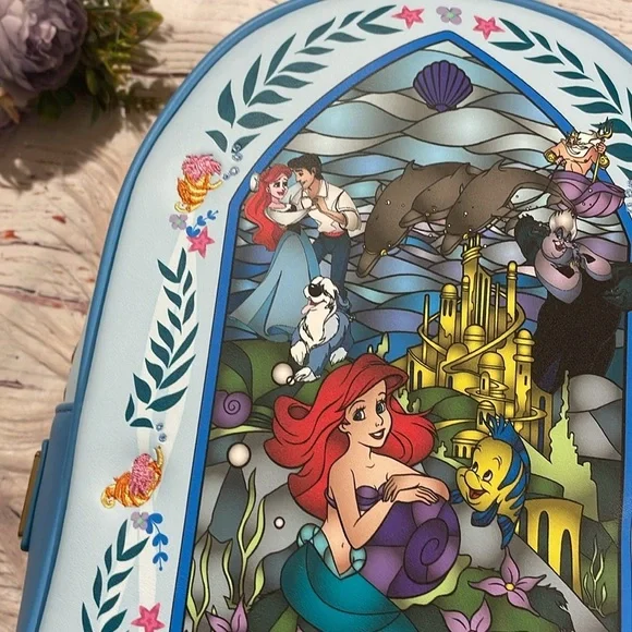 NWT Loungefly Little Mermaid Disney Stained Glass Mini Backpack - Picture 5 of 12
